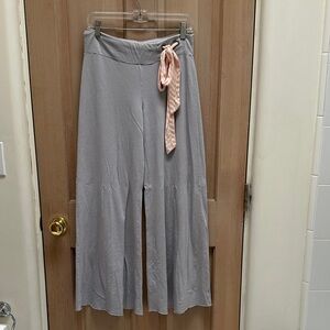 Gray Women's Wide Leg Pant with  Pink Tie